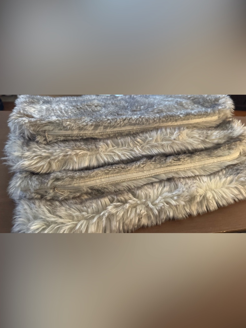 Plush Faux Fur Accent Pillow Covers in Light Gray - Soft Cozy Texture